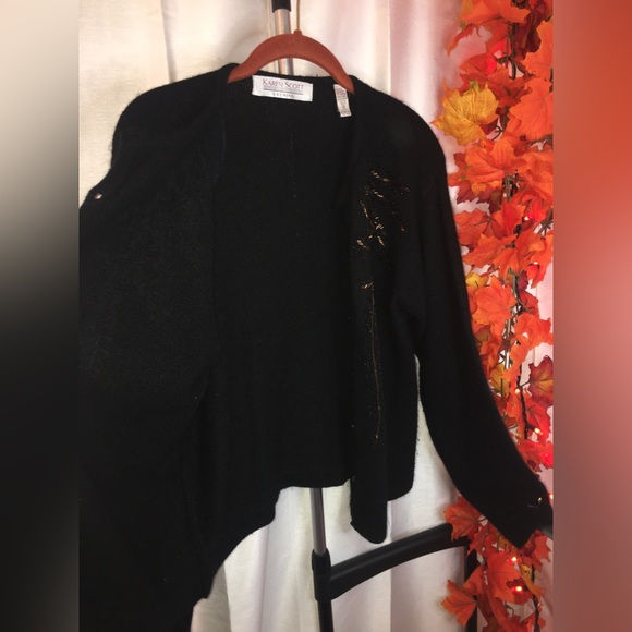 Karen Scott Evening | Women’s Black Cardigan Sweater with Bead Embellishments - Picture 7 of 10